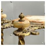 Heavy brass-toned metal with alabaster accents and heavy stone shelf inserts - h. 31 x w. 19 x d. 13