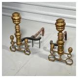 FACETED BRASS ANDIRONS  | Brass andirons with open circular stand - h. 22 x 14 x 24 in.