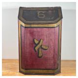COUNTRY STORAGE BIN  | Painted tin storage bin with a hinged lid "6" - h. 27-3/4 x w. 18 x d. 19 in.