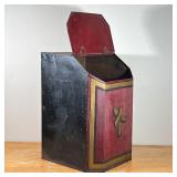 COUNTRY STORAGE BIN  | Painted tin storage bin with a hinged lid "6" - h. 27-3/4 x w. 18 x d. 19 in.