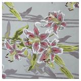 Circa 1920s, lilies on a pale pink and purple background; subject 25-1/2 x 22 in. w. 26 x h. 34 in. 