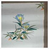 Circa 1920s, original wallpaper pattern painting, showing blue and yellow flowers on a blue backgrou