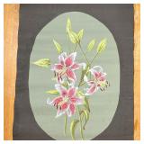 GOUACHE PAINTING of LILIES  | Lilies on a light green reserve; subject 19 x 13 in. - w. 17in x h. 23