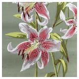 GOUACHE PAINTING of LILIES  | Lilies on a light green reserve; subject 19 x 13 in. - w. 17in x h. 23