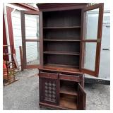 ANTIQUE BOOKCASE CABINET  | Of two-piece construction, the top section with paneled glazed doors, th