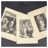 (3pc) ANDRE GISSON LITHOGRAPHS  | AKA Anders Gittelson, including a face (signed lower right "Gittle