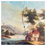 Signed lower center and with title on the frame, "A Welsh Landscape / R Hilder," showing a cottage b