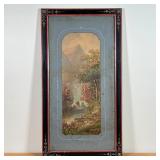 EARLY CHROMOLITHOGRAPH  | Antique lithograph in colors on textured paper of a classical landscape wi