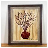 FULGENZI 1963 STILL-LIFE  | Oil on canvas still life painting of branches in a vase before an abstra