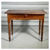 single drawer with wood pull, over-turned legs with ring turnings overall grain painting - h. 27-1/2