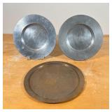 (3pc) PEWTER & BRONZE/SILVER PLATES  | Including a pair of German Salzburg pewter plates (dia. 10-3/