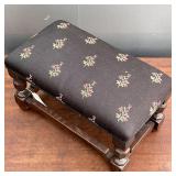 JACOBEAN FOOT STOOL  | With floral patterned black upholstery - h. 10 x 18 x 10-1/2 in.
