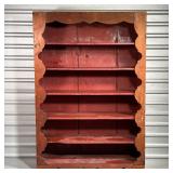 COUNTRY PAINTED OPEN SHELF  | Having red painted open shelves on the front with a scalloped decorate