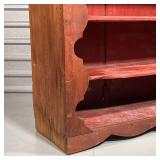 COUNTRY PAINTED OPEN SHELF  | Having red painted open shelves on the front with a scalloped decorate