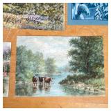 (watercolor and gouache), including one showing watering cows, a landscape signed G. F. Wright, and 