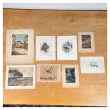 (8pc) ENGRAVINGS & ETCHINGS  | Including two Siamese cats played by Agnes Tait (1894-1981), pencil s