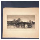 CHARLES W. MIELATZ ETCHING  | An excellent impression, figures engaged in various activities in a ri