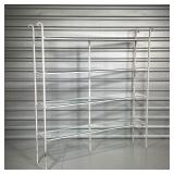 WHITE PAINTED CAST IRON SHELF  | White painted welded iron shelf with glass inserts - h. 66 x 64 x 1