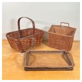 (3pc) MISC. BASKETS  | Including a serving tray with woven rim and handles around a wood insert (13 
