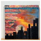 PATRICIA MILLER (20TH CENTURY) | NY Super Sunrise 2016 Mixed media paint on board Cityscape, signed 