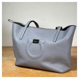 FERRAGAMO LEATHER HANDBAG  | Salvatore Ferragamo gray leather handbag with suede interior and inner 