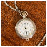 POCKET WATCH  | White face with black enamel Arabic numerals, sub seconds dial, suspended from a cha