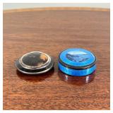 compacts, including one with guilloche enamel and interior mirror, with engine turning to bottom, th