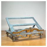 ANTIQUE LECTERN  | With gray/blue paint with gilt highlights, carved scrolled decoration, raised on 