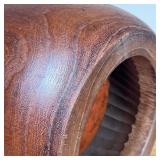 JAPANESE WOOD BOWL  | Incredible bowl of nicely figured wood, hand carved, with copper insert - h. 9