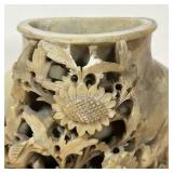 CARVED SOAPSTONE VASE  | Chinese soapstone vase with carved reticulated floral decoration with birds