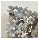 CHINESE SOAPSTONE CARVING  | Showing birds among flowering branches, on a plinth - h. 7 in.