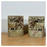 PAIR SOAPSTONE BOOKENDS  | Chinese carved soapstone bookends in the form of planters - l. 3-1/2 x h.