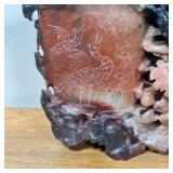 COLORFUL SOAPSTONE VASE  | Chinese soapstone vase with reticulated carving showing mammals among bra