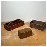 (3pc) ANTIQUE WOOD BOXES  | Including an unusual four-part box that rolls to open fully flat (patent