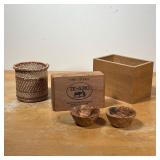 LOT DECORATIVE WOOD ITEMS  | Including a pair of smooth turned wood bowls (dia. 3-1/4 in.), a cigar 