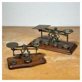 (2pc) BRASS POSTAL SCALES  | Brass postage scales with assortments of weights - l. 10-1/2 x w. 5-1/4