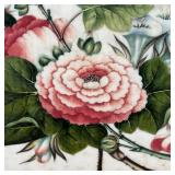 flowers and insects painted on white paper in a beveled mirror frame - w. 11.5 X h. 7.5 in. (sight) 