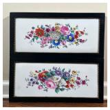 (2pc) PAIR PAINTED PORCELAIN PLAQUES  | Showing a spray of various colorful flowers on a white ceram