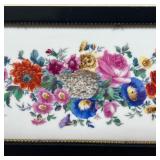 (2pc) PAIR PAINTED PORCELAIN PLAQUES  | Showing a spray of various colorful flowers on a white ceram
