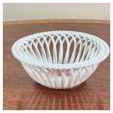 HEREND LACE BOWL  | Reticulated bowl with flower in the center and blue mark on the bottom - dia. 5 