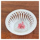 HEREND LACE BOWL  | Reticulated bowl with flower in the center and blue mark on the bottom - dia. 5 