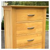 Solid wood construction all around, likely custom built, bowed front with gray pulls - l. 27 x w. 19