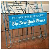 NEW YORK TIMES WIRE RACK  | An early NY Times blue wire display rack with "Find Your World In Ours" 