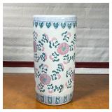 PORCELAIN UMBRELLA STAND  | Decorated with flowers and vines the top with a Greek key device and low