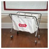 WHITE LAUNDRY HAMPER  | Linen basket with 3 sections for easy sorting on a chrome stand with wheels,