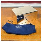 METAL GODIVA BOX  | Polish metal with a velvet liner, and a matching blue velvet bag - l. 10 x w. 7 