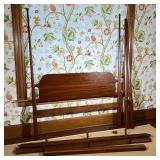 QUEEN PENCIL POST BED FRAME  | Queen sized wooden bedframe, signed "DFL" - l. 86 x w. 63 x h. 81 in.