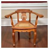 FANCY CARVED BARREL BACK CHAIR  | Open carved heart splat, seat, height, 16 inches - l. 19 x w. 27.5