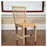 Early Swedish dining chairs, raw finish, pegged construction with reeded spindles, signed on the bot