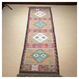 WOOL KILIM RUG  | Red wool Kilim runner with four medallions - l. 2.5 x w. 9 ft.